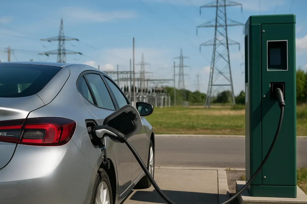 Electric car charging with bidirectional home station.
